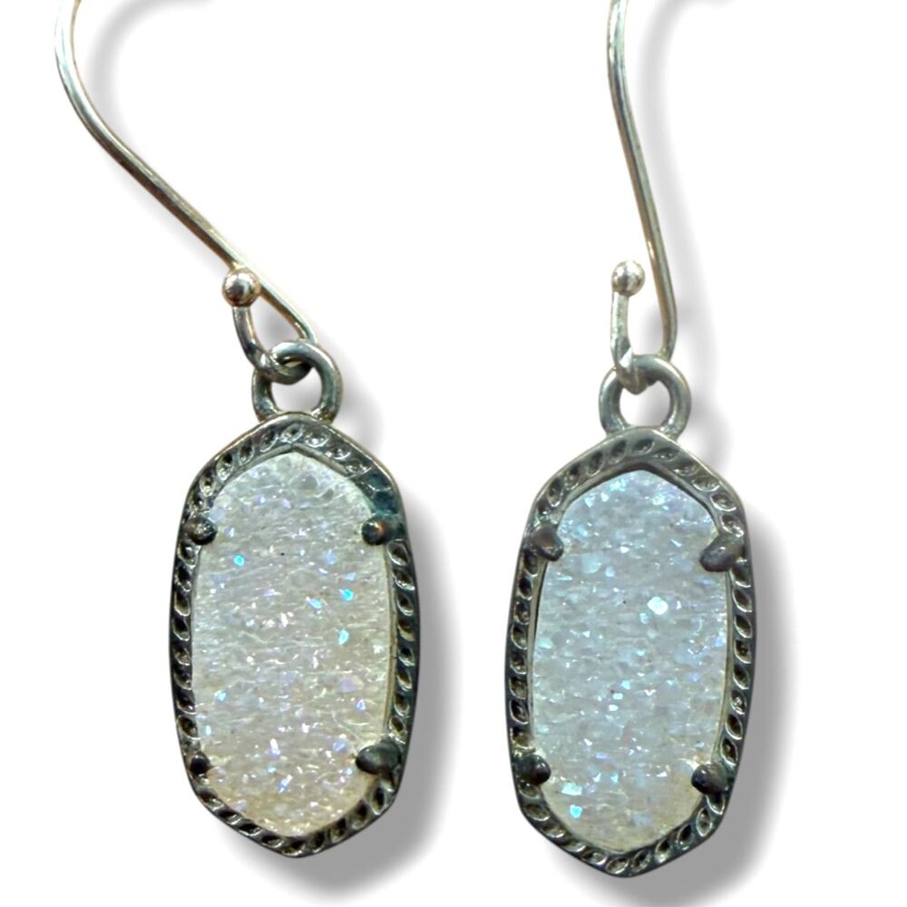 Kendra Scott Lee Drop Earrings - Rhodium Silver with Iridescent Drusy Pre-Owned